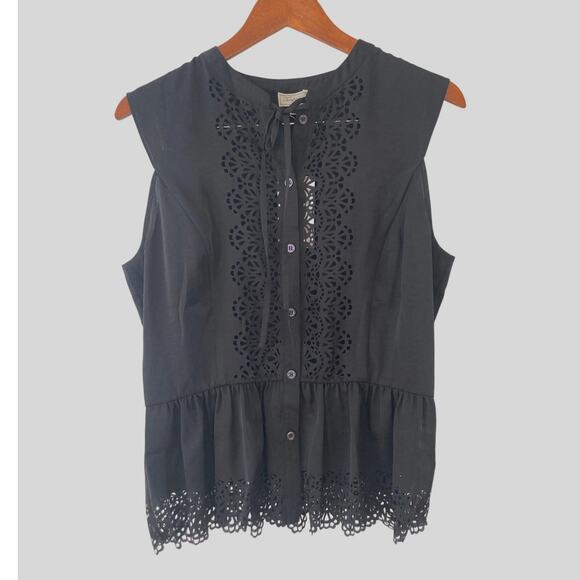 Temperley London Tops - Temperley London Women's Black Jacques Tie Button Front Blouse Top 12 Eyelet